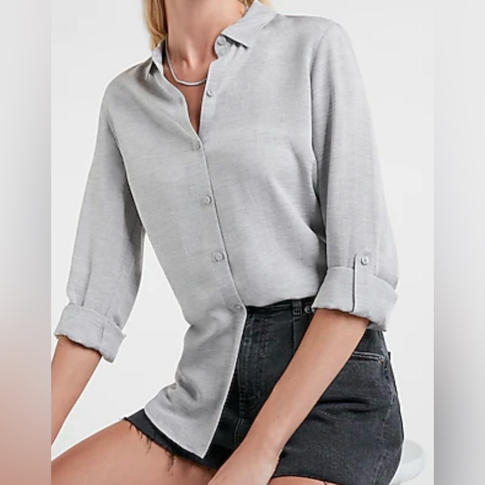 Express Solid Rayon Boyfriend Buttondown Shirt Size Large